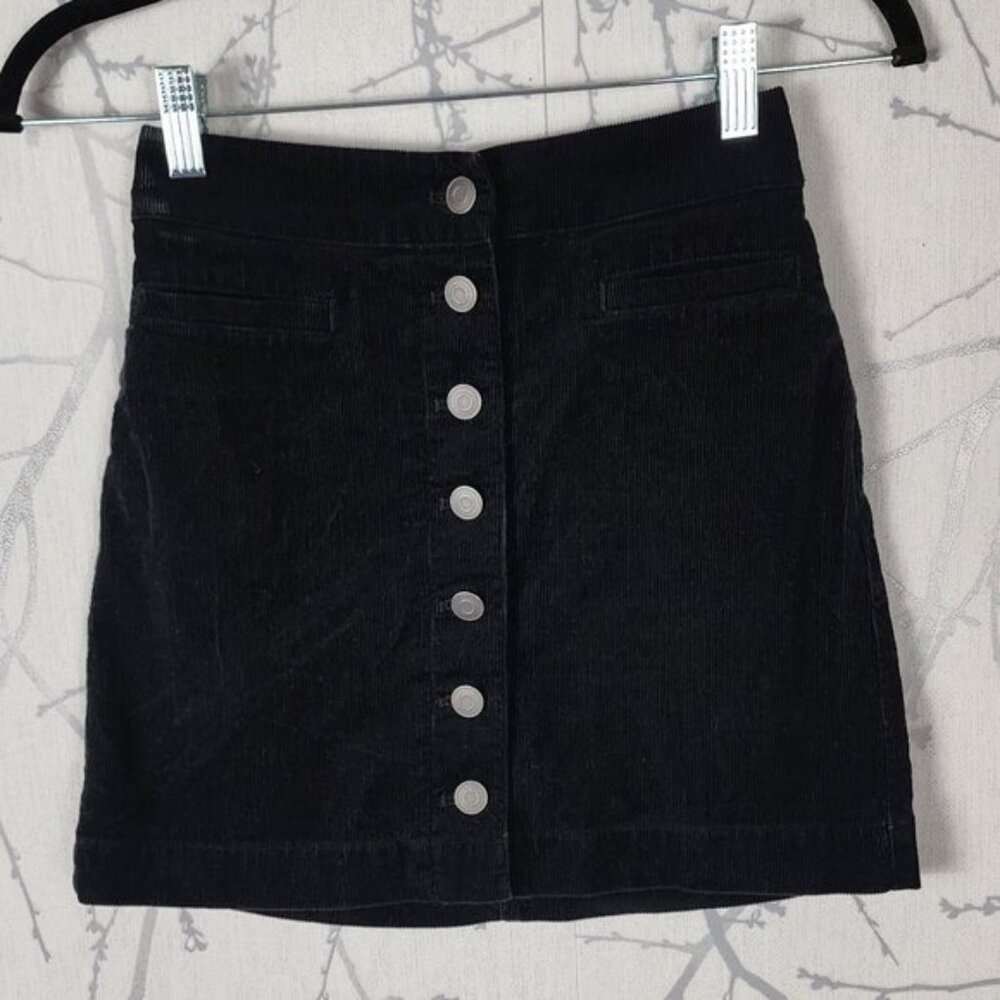 Wilfred Free Black Corduroy Stretch Button Front Mini Skirt